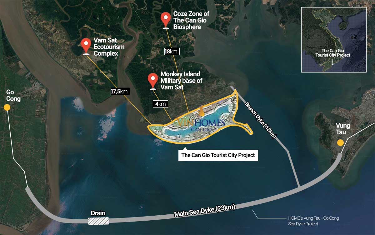 Vị trí Vinhomes Cần Giờ - Thông tin chính thức từ Vinhomes 1 Vinhomes Cần Giờ là đại đô thị lấn biển, nằm tại huyện Cần Giờ - TP. Hồ Chí Minh